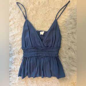 Ocean Drive Boho Blue Smocked Waist Spaghetti Strap Tank